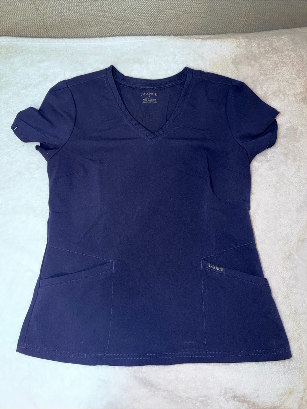 Jaanuu Women's V-Neck Short Sleeve Top in Navy Blue